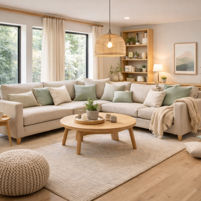 bright and serene living room setup